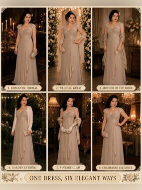 Elegant Lace Cap Sleeve Evening Dress in Beige  Champagne size 12 event NWT
